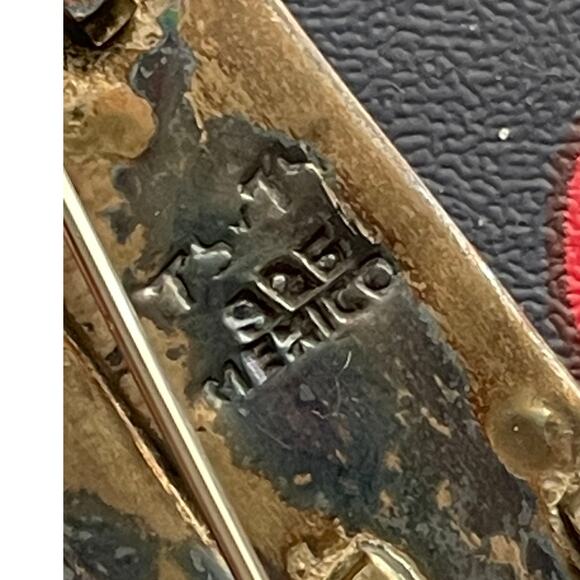 MCM Modernist 925 TaxCo Mexico Sterling Silver Black Onyx Pin/Brooch Vintage - Picture 3 of 5